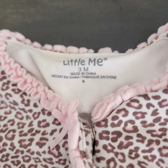Little Me Pink Leopard Print 3 Piece Bundle Footed Onesie, Gown Hat 0-3 months - Picture 5 of 13